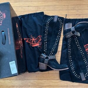 Freebird Daisy Black Knee-High Boots with Studs